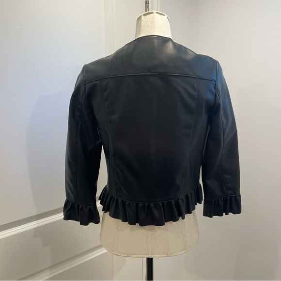 ZARA Black Faux Leather Ruffled Cropped Jacket Medium-Like new! - Picture 4 of 6